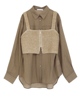 Green Parks ＳＥＴ２点ラメシャギービスチェ＋シャツ Brown