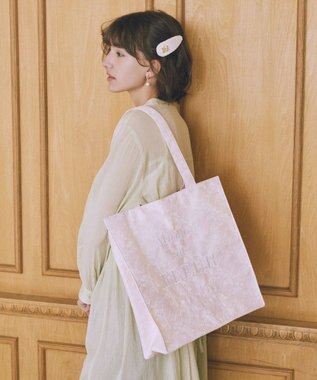 Maison de FLEUR リボンレースブランドロゴ刺繍スクエアトート