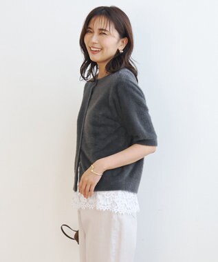 UNFILO 【前後着用可能】シャギーニット 2WAYカーディガン チャコール