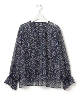 23区 S 【洗える】オーナメントプリント ブラウス ネイビープリント