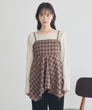 earth music&ecology イレヘムチェックキャミチュニック Check Brown