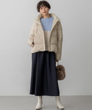 23区 S 【洗える】ウールカシミヤ カラーブロック バルキー ニット サックス×ベージュ