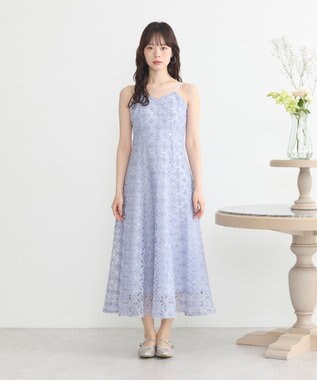 earth music&ecology SET2点シアーブラウス＋3Dレースワンピース サックスブルー