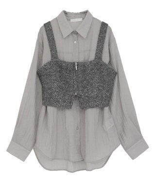 Green Parks ＳＥＴ２点ラメシャギービスチェ＋シャツ Charcoal Gray