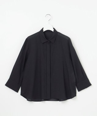 自由区 【ドラマ「明日はもっと いい日になる」着用】【接触冷感・吸水速乾・洗える】ナチュラルリネンクロップド丈 シャツ ネイビー