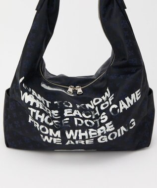 russet ステンシル風プリント ナイロン2WAYショルダーバッグ(SF-271) Black/Navy