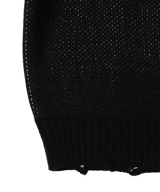 WEGO クロスダメージニットBIGブルゾン ブラック