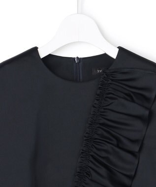 23区 L 【APPLAUDIR】クリアダブルサテン フリルデザイン ブラウス ネイビー系