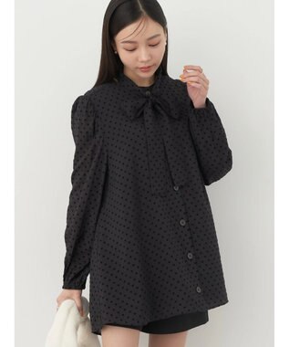 earth music&ecology ドットチュニック丈リボン付きワンピース Dot Black