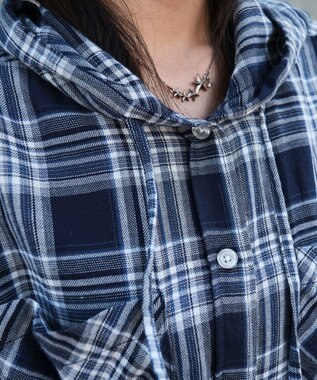 WEGO フードチェックBIGシャツ（S） ネイビー