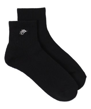 WEGO カラーロゴ刺繍アンクルパイルソックス ブラック