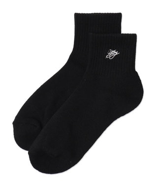 WEGO カラーロゴ刺繍アンクルパイルソックス ブラック