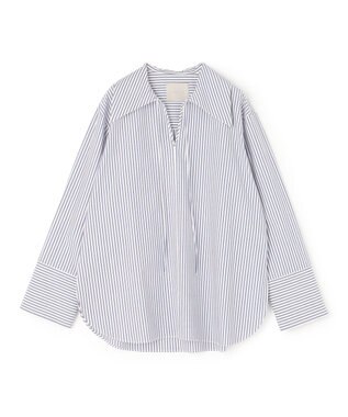 UNFILO スキッパーロングシャツ ネイビーストライプ