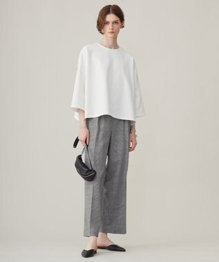 ICB L 【洗える】ウール2WAYストレッチ ワイドストレートパンツ グレンチェック系