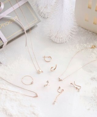 Phoebe 【K10RG】ワンドロップパールビジューネックレス/全長:40cm ローズゴールド