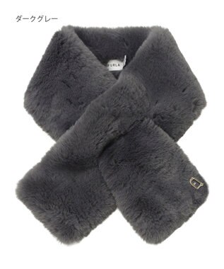 MOONBAT FURLA（フルラ）ビッグ差し込みファーティペット  アーチロゴ フェイクファー ダークグレー
