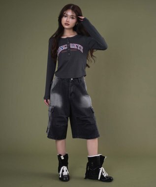 WEGO キーネックロゴトップ ブラック中濃色