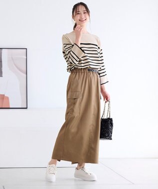 ANY SIS 【洗える】パネルボーダー ニット ベージュベースボーダー