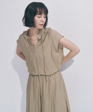 UNFILO 【WEB限定カラー】ヴィンテージシアー フリルネック ブラウス ベージュ