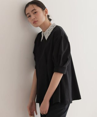 組曲 【2WAY】レース襟フレンチテリーフレア カットソー ブラック系