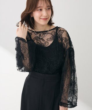 Green Parks チュールレイヤードブラウス Black