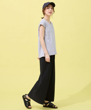 ANY チュールデザインフレンチスリーブTシャツ グレー