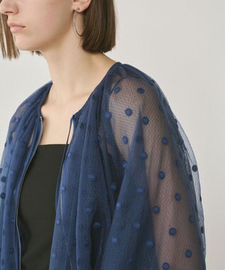 GRACE CONTINENTAL チュールノーカラーブルゾン ブルー