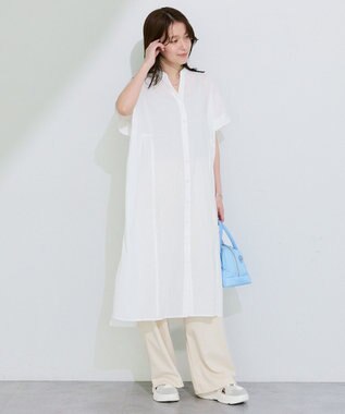 Green Parks 半袖シアースキッパーシャツワンピース Off White