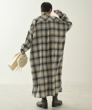 AMERICAN HOLIC バンドカラーチェックシャツワンピース Check Gray