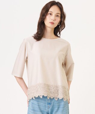 J.PRESS LADIES 【一枚で着映え】ストライプレース クルーネック カットソー