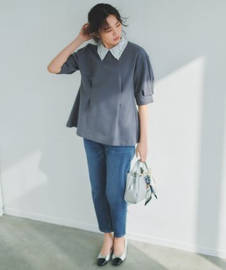 組曲 【2WAY】レース襟フレンチテリーフレア カットソー チャコールグレー系