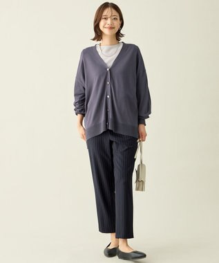 ANY 【6サイズ展開/ウエストゴム】イージーテーパードパンツ ネイビーストライプ