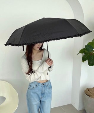 WEGO 【日傘/雨晴兼用/UVカット/日焼け対策/紫外線対策/熱中症対策】PROTECT　U　フリル ブラック