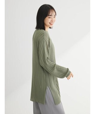 Green Parks 推しニット　リブ編みミドル丈カーディガン Khaki