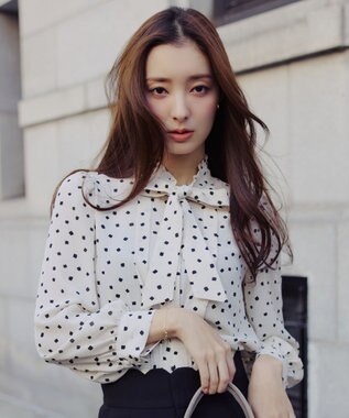  PROMISE RIBBON ROSETTE ドット柄ブラウス