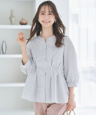  【洗える】タックペプラムシャツ ブラウス