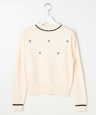 Feroux リボン刺繍ダイア柄 ニット ホワイト系