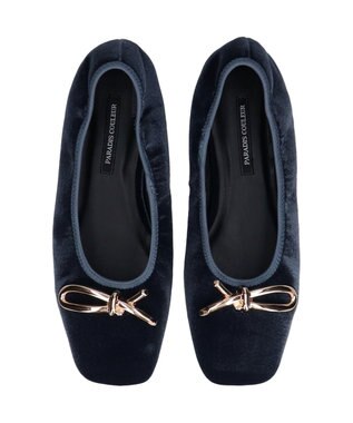 Bridget Birkin 【PARADIS COULEUR】スクエアトウメタルリボンバレエシューズ ネイビー雑材