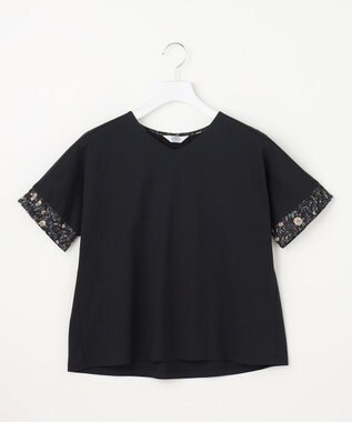 J.PRESS LADIES 【一枚で着映え】LIBERTYコンビ フレンチスリーブ カットソー ネイビー系