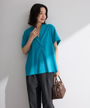 Green Parks 半袖シアースキッパーブラウス Blue