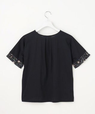 J.PRESS LADIES 【一枚で着映え】LIBERTYコンビ フレンチスリーブ カットソー ネイビー系