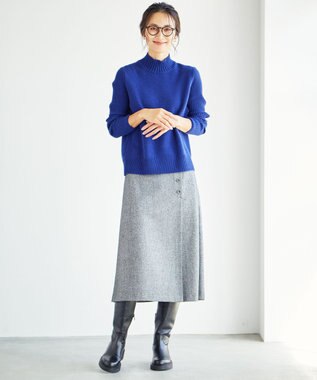 J.PRESS LADIES L 【洗える】CASHBIT ハイネック ニット ブルー系