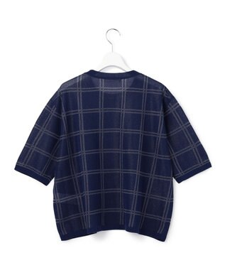 ICB L シアーチェック ニットT ネイビー×シルバー