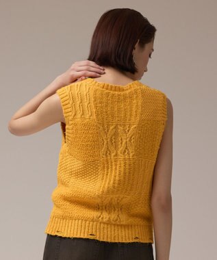 GRACE CONTINENTAL パッチワークニットトップ イエロー