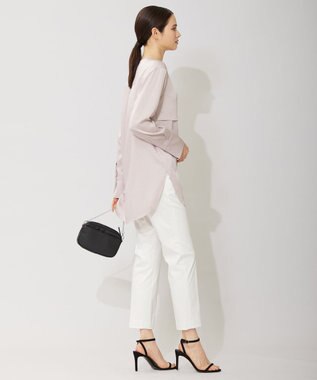 ICB 【洗える】 サテンクレープ ノーカラーブラウス パールグレー系