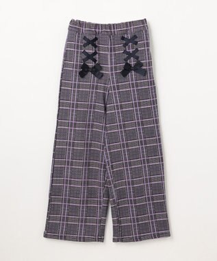 ANY KIDS レースアップ 裏シャギーワイドパンツ ブラック×チェック
