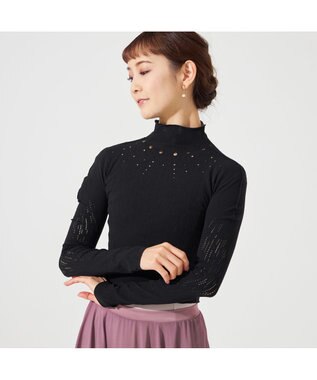 Chacott 【ノーソーイングニット】スタッズハイネックショートトップ ブラック