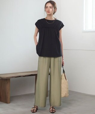 23区 【SLOW/一部店舗限定】シャーリングデザイン 2WAY カットソー ブラック