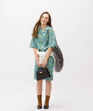 LENO LIBERTY PRINT OPEN COLLAR SHIRTS / リバティプリント半袖シャツ BLUE