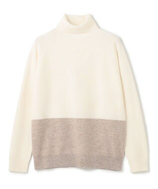 BEIGE， 【WEB限定・洗える】DEMING / バイカラーウールタートルネックニット Off × Taupe